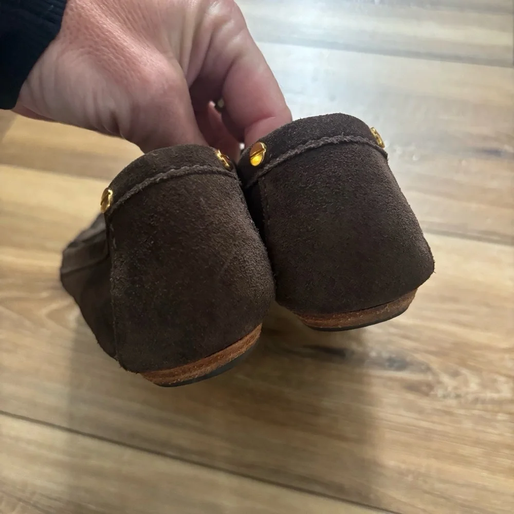 Tory Burch Dark Brown Loafers with Gold logo Emblem